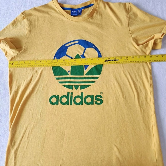 Adidas Soccer Shirt Mens 2XL Yellow Green Brazil Graphic Football Ball Big Logo - Picture 6 of 14